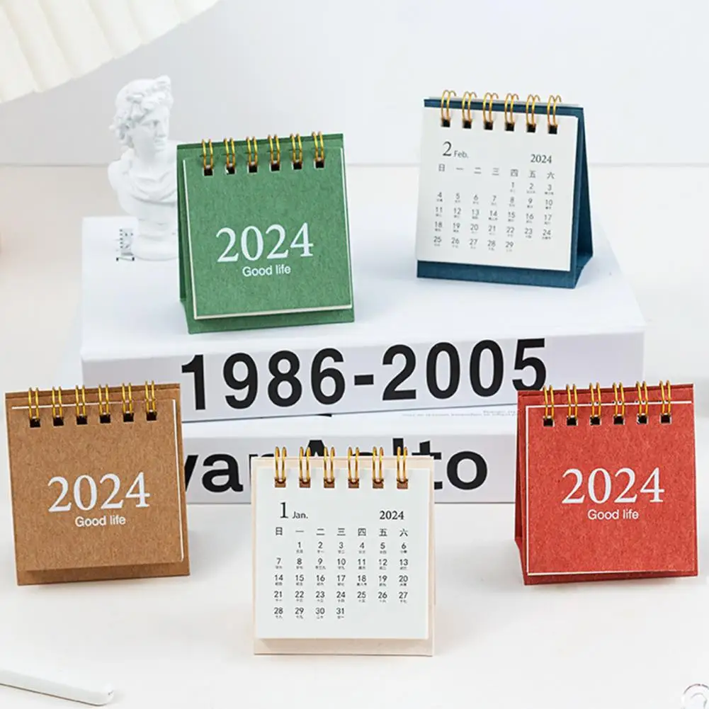 

2024Mini Coil Table Desk Calendar Morandi Table Calendar Desktop Decoration Creative Daily Planner Work Schedule Office Supplies