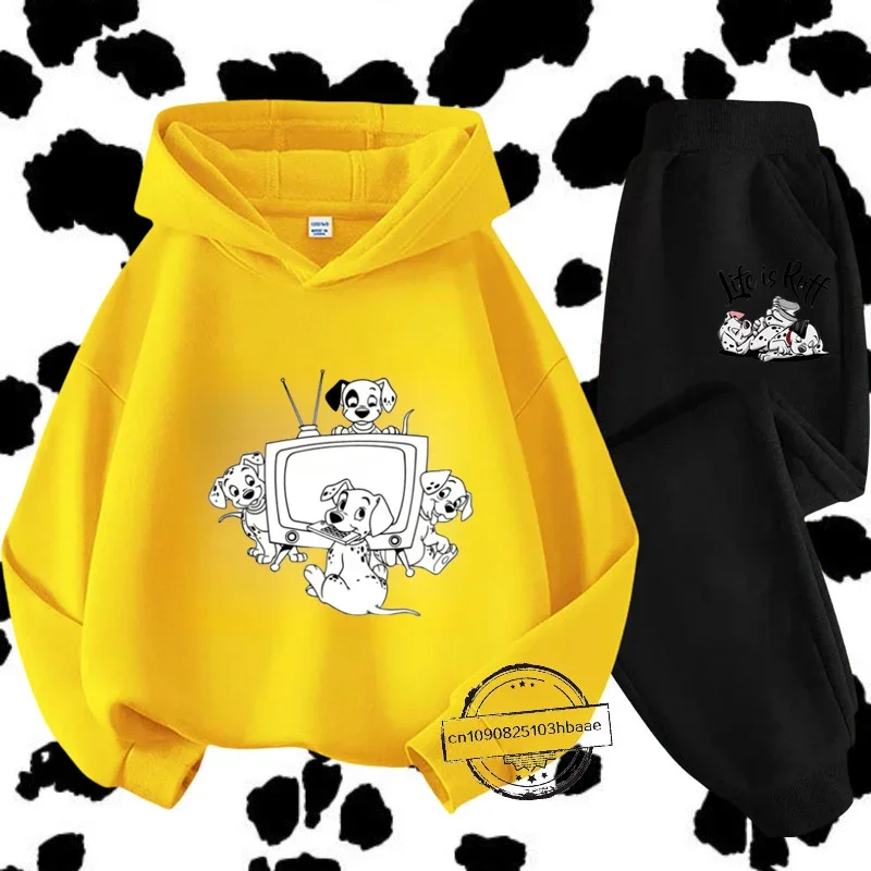 New 101 Dalmatian kids hoodie set Disney cartoon print Autumn/Winter long sleeve sweatshirt for boys and girls cute sporty style