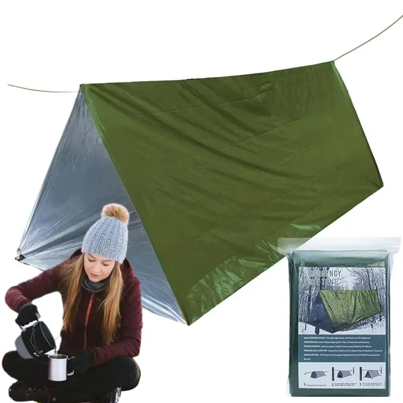 Tienda de campaña, refugio de supervivencia, tienda de campaña de tubo, ligera, resistente al viento, impermeable, equipo salvavidas, lona, saco de dormir, manta térmica