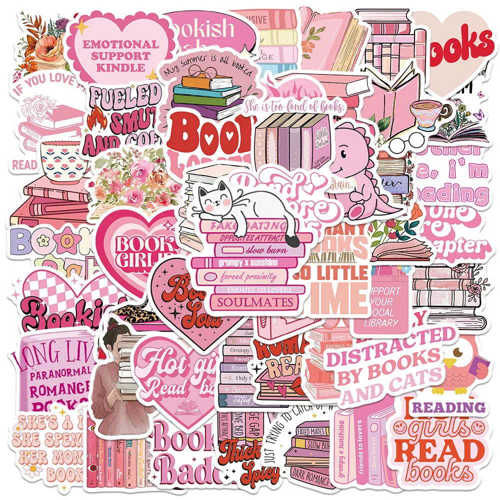 

50pcs Pink Romance Reading Book Stickers Bookish Water Bottle Sticker Luggage Laptop Guitar Phone Vinyl Stationery Decals