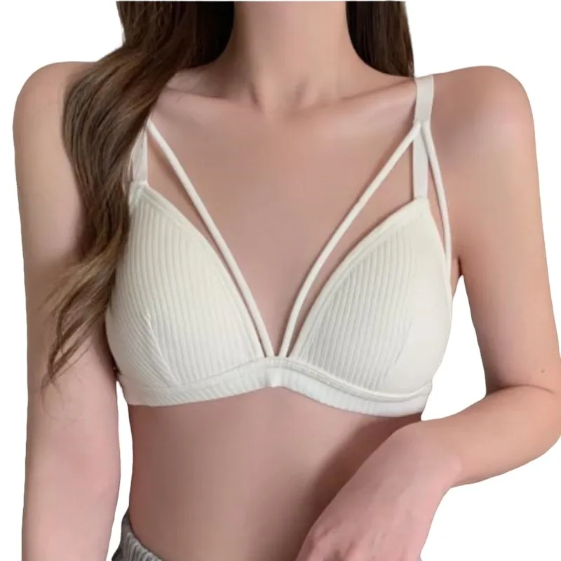 Cotton Bra For Women Push Up Bralette Sexy Lingerie Deep V Backless Comfort Small Breast Thin Pad Bra Female Cotton Underwear