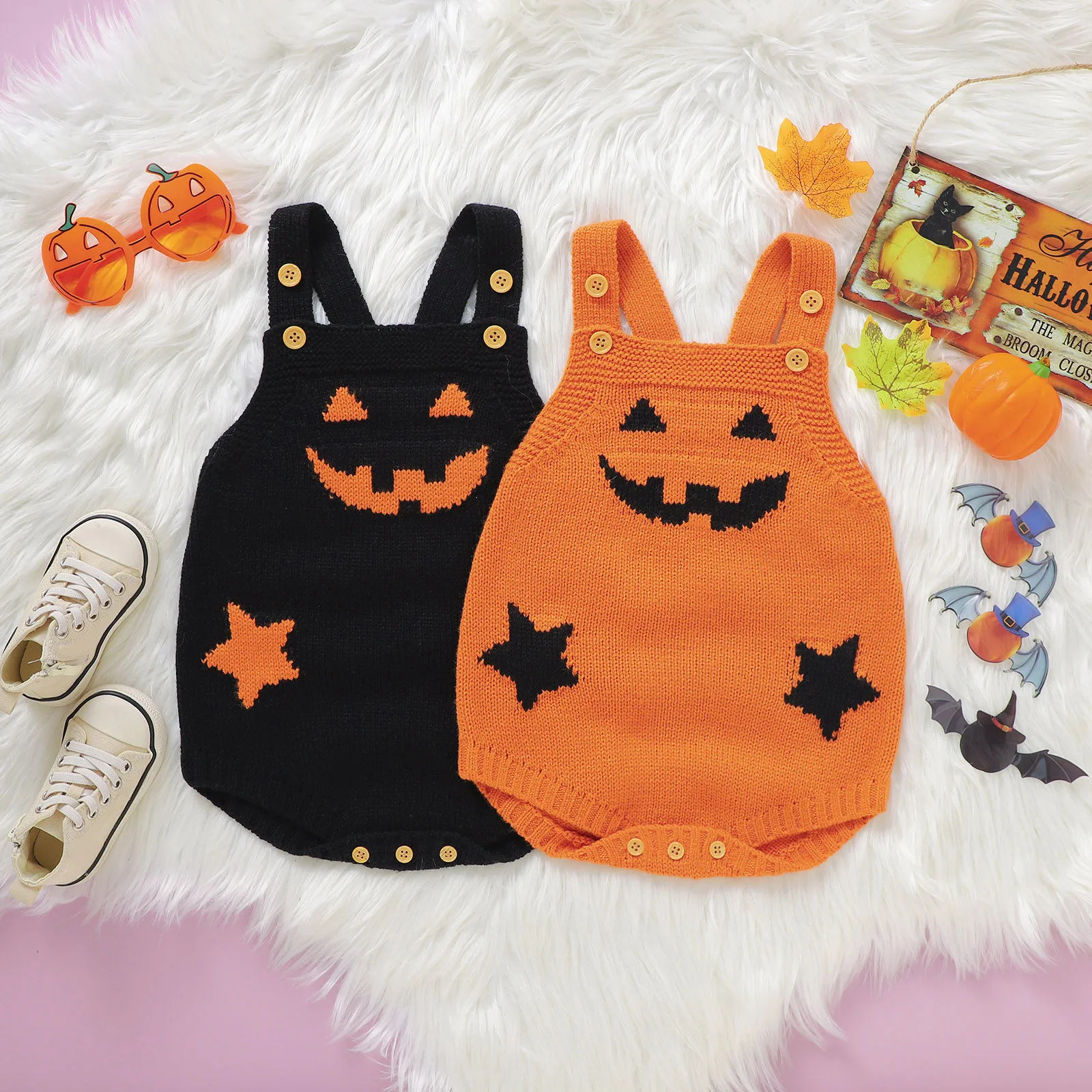 Unisex Pumpkin Knitted Halloween Clothes, Toddler Outwear, Infantil Onesie, Recém-nascido, Bebê, Meninos, Meninas, Casual, Roupas, Outono, Inverno