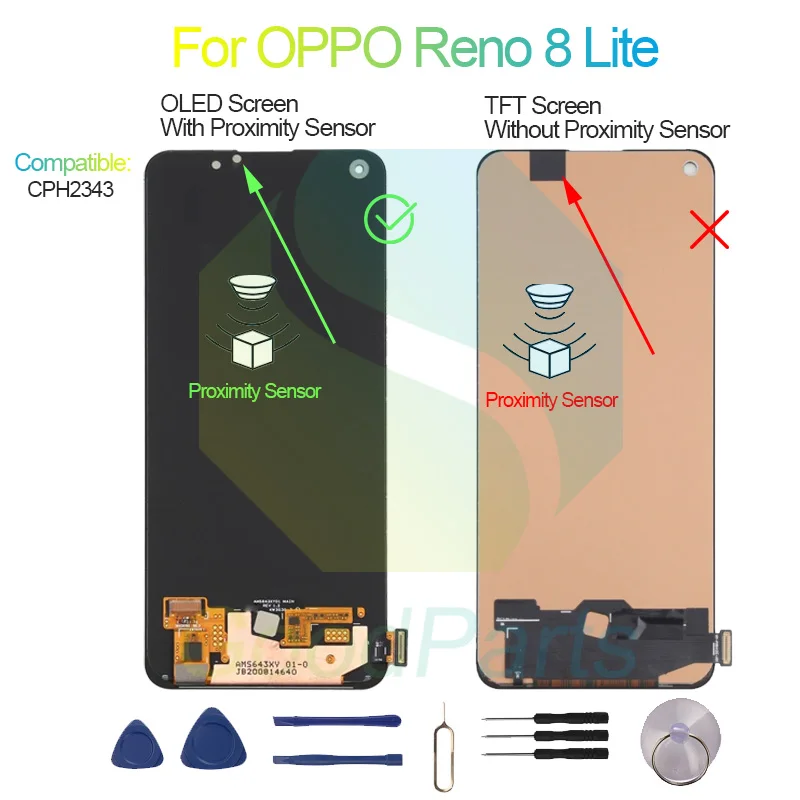 For OPPO Reno 8 Lite Screen Display Replacement 2400*1080 CPH2343 Reno 8 Lite LCD Touch Digitizer Assembly