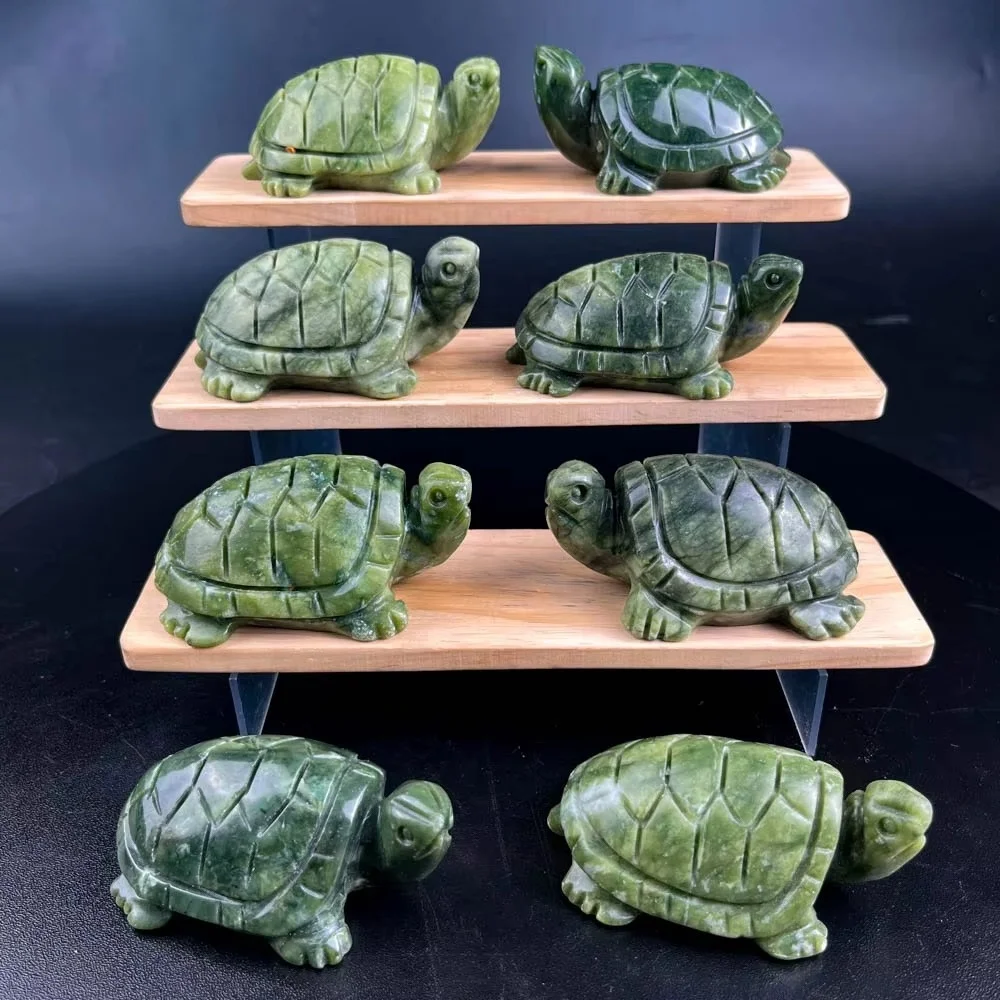 

1pc Natural Crystal Green Jade & Obsidian Turtle Tortoise Statue Carved Reiki Healing Crystal Animal Figurine Crafts Home Decor