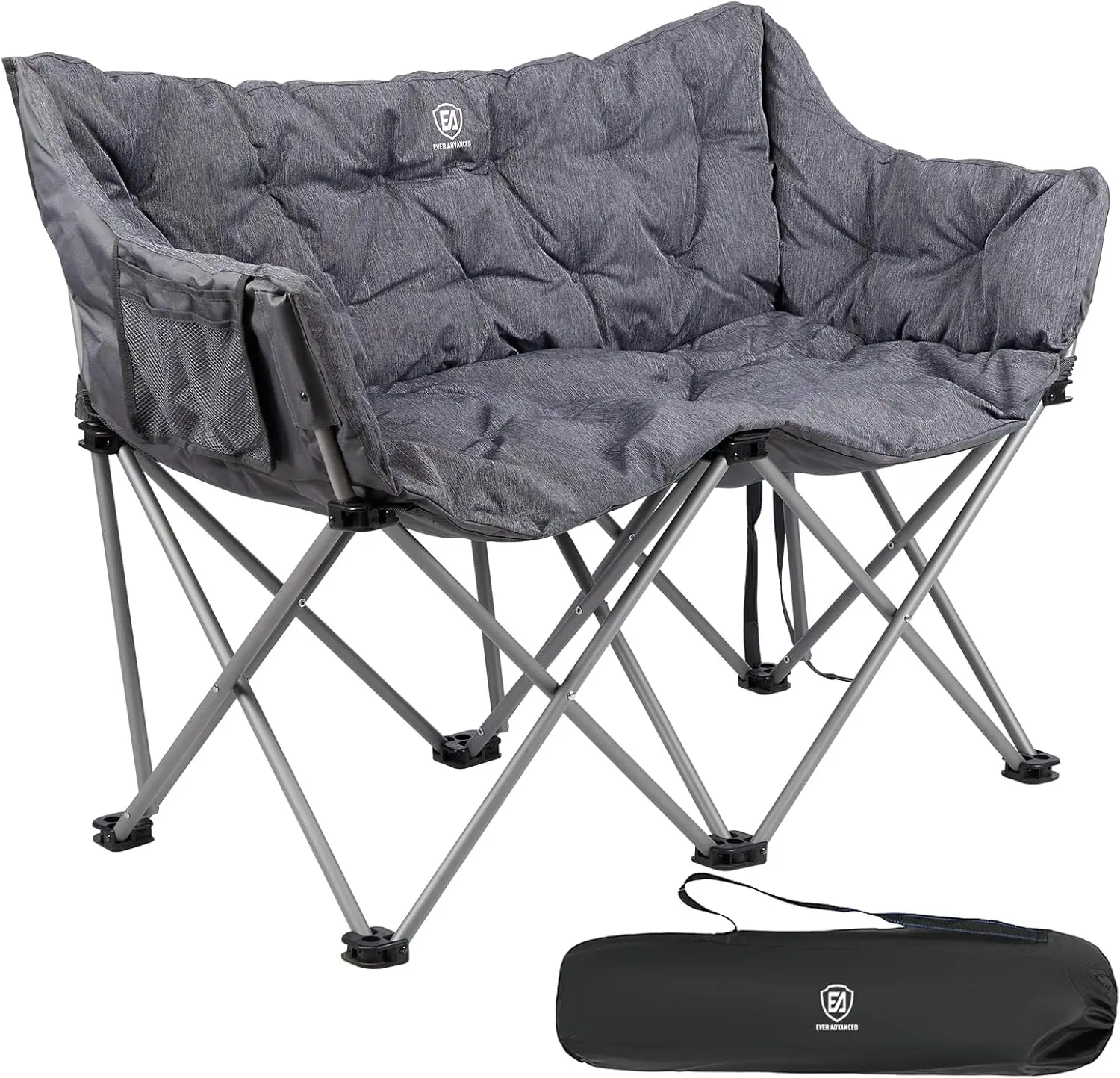 Camping Chair for Adults, Padded Folding Camping Love Seat Bench with Side Pocket Portable Camping Couch, Two Person Heavy Duty