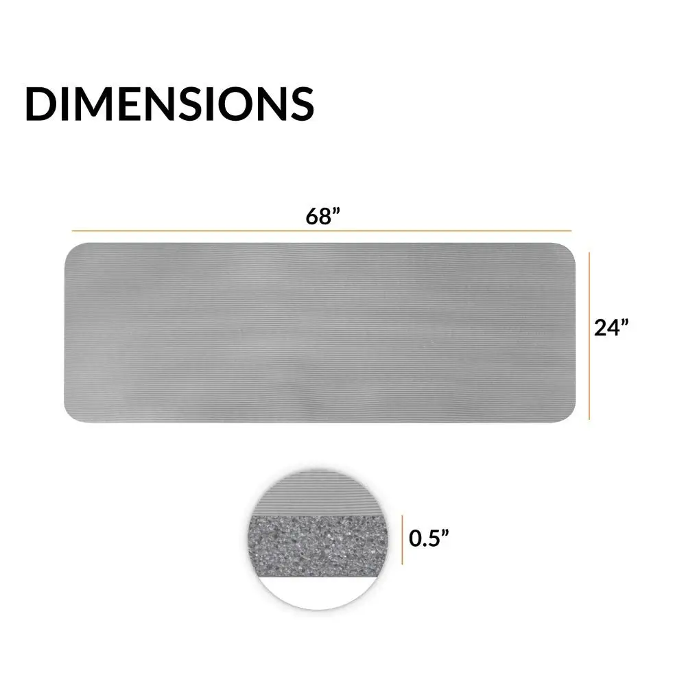 سجادة تمرين عالية الكثافة مع أشرطة، سجادة يوجا، معدات اللياقة البدنية، هيكل متين، رمادي. 68.11 × 24.02 × 0.50 بوصة