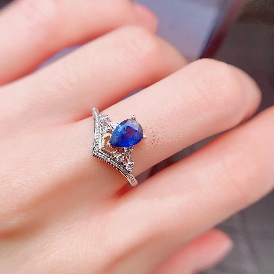 

Royal Blue Sapphire Wedding Ring 5mm*7mm 0.6ct Natural Sapphire Ring Keep Shining 3 Layers 18K Gold Plated 925 Silver Jewelry