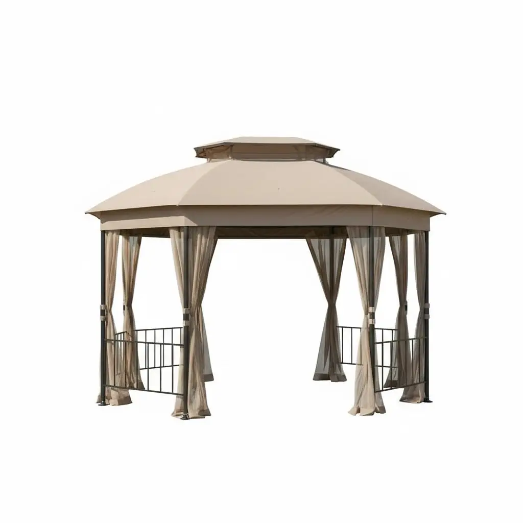 Reinforced RipLock 350 Gazebo Canopy Top 10x12, UV & Water Resistant Outdoor Patio Shelter, Beige, Customized