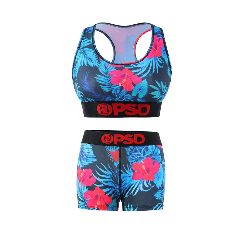 2024 Women's New Printed Underwear Vest Casual Two-piece Set Sports Fitness Quick Drying Slimming Running Elastic Set