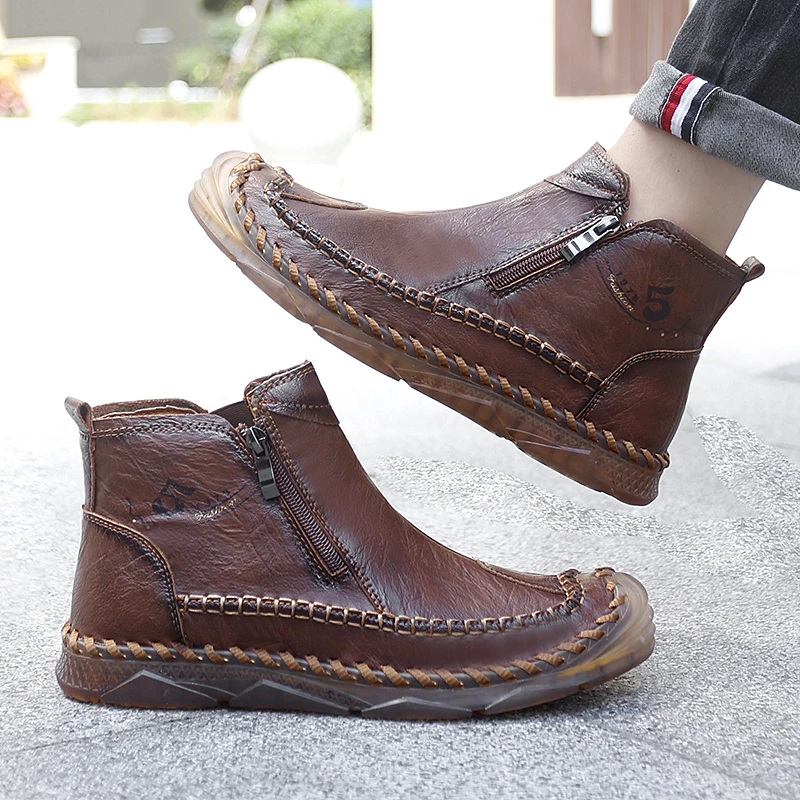 

Мужская повседневная кожаная обувь большого размера, нескользящие и прочные легкие ботинки, мужские удобные уличные ботинки на мягкой подошве.