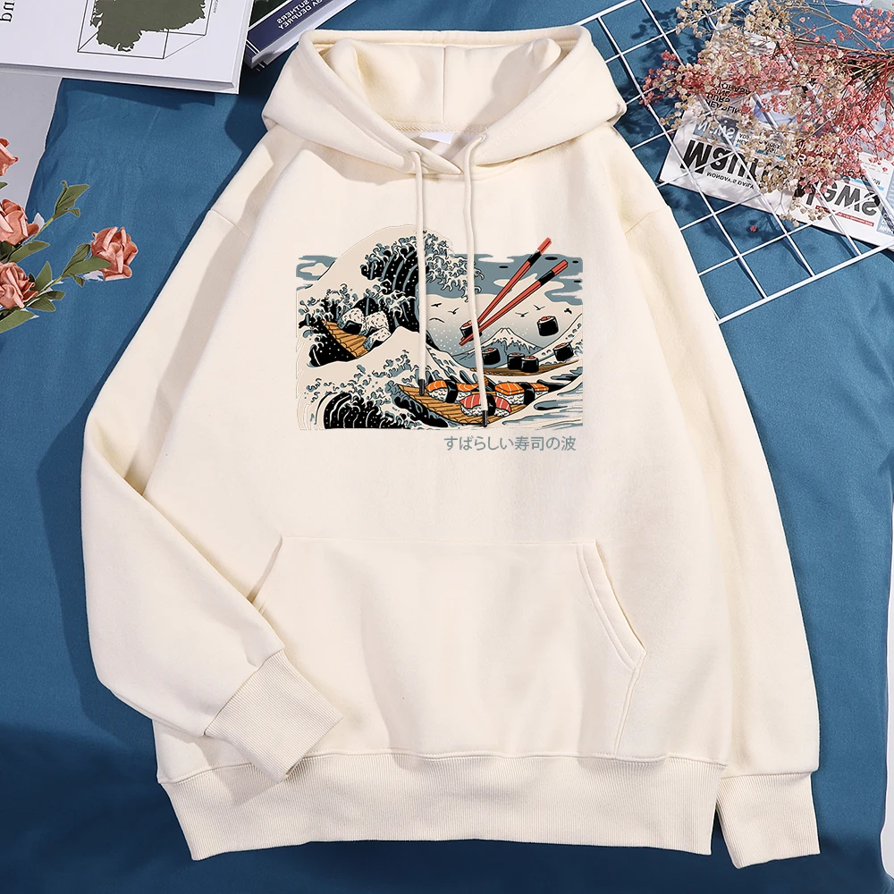 The Great Sushi Wave Printing Hoodies Men Women Fashion Casual Hoodies Comics Hip Hop Hoody Casual Comfortable Couple Hoody