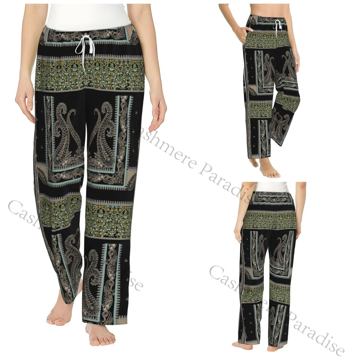 

Vintage Paisley Elements Traditional Women Sleep Pants Warm Flannel Lounge Pants for Winter Nights
