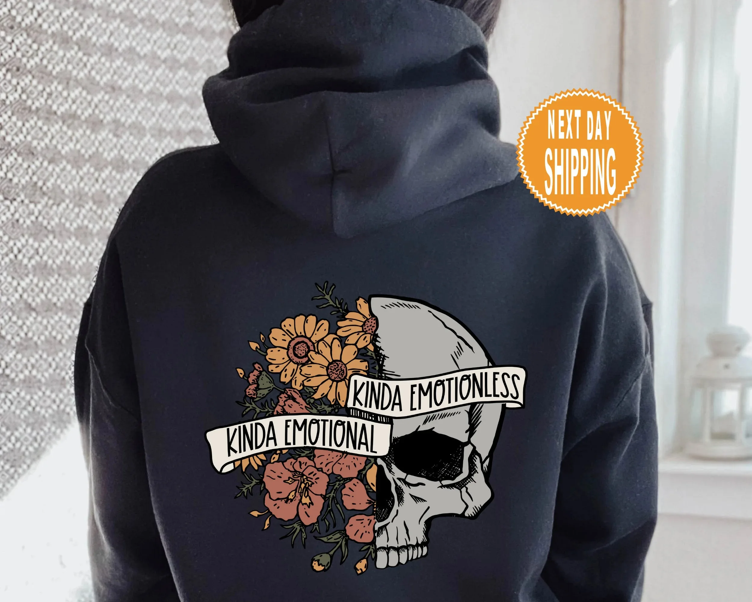 

Skull - Floral and Emotional Phrases Printed Cotton Hoodie Trendy and Thought - Provoking Sweatshirt To Showcase Your Complex