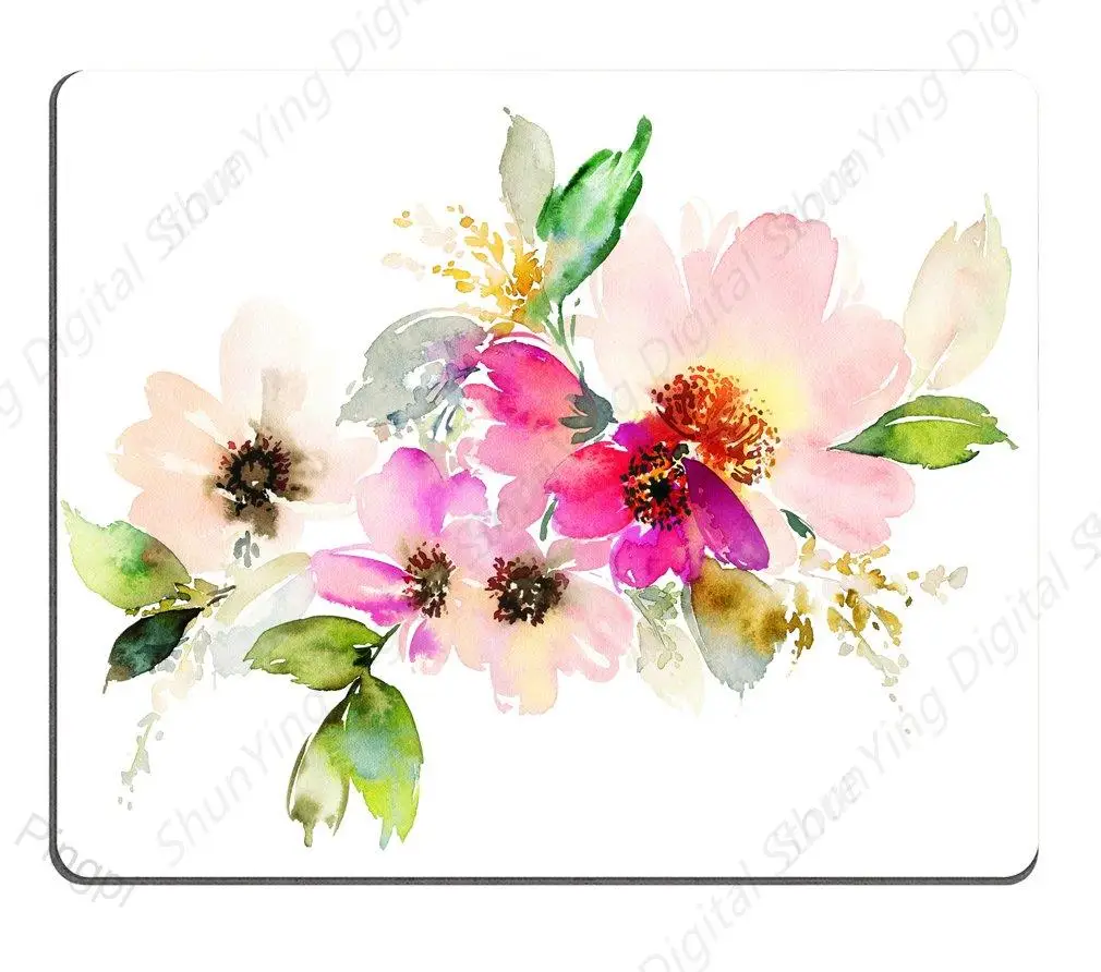 Beautiful Watercolor Flower Mouse Pad Anti Slip Rubber Mouse Pad Suitable For Gaming Office Laptops White 25*30cm