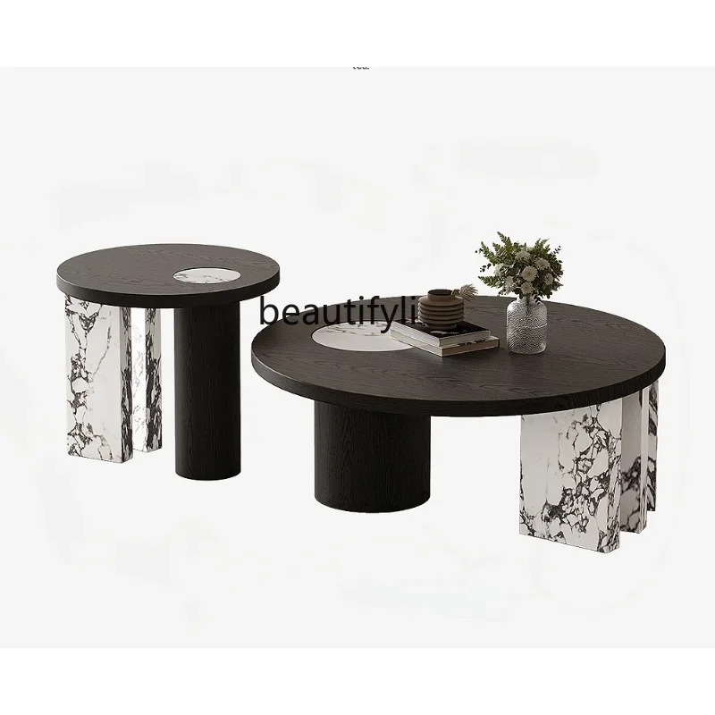 

Italian Minimalist Stone Plate Tea Table Combination Designer Model High-End Small Apartment furniture living room