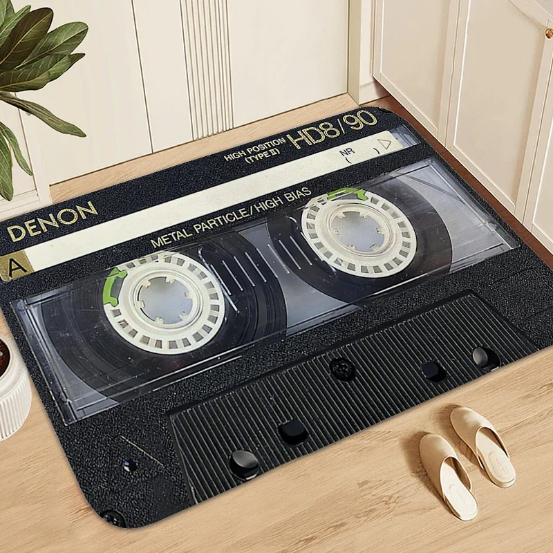 

JY01Vintage Cassette Music Tape Carpet for Bedroom House Interior Entrance Mat Washable Non-slip Kitchen Living Room Bath Rug @1