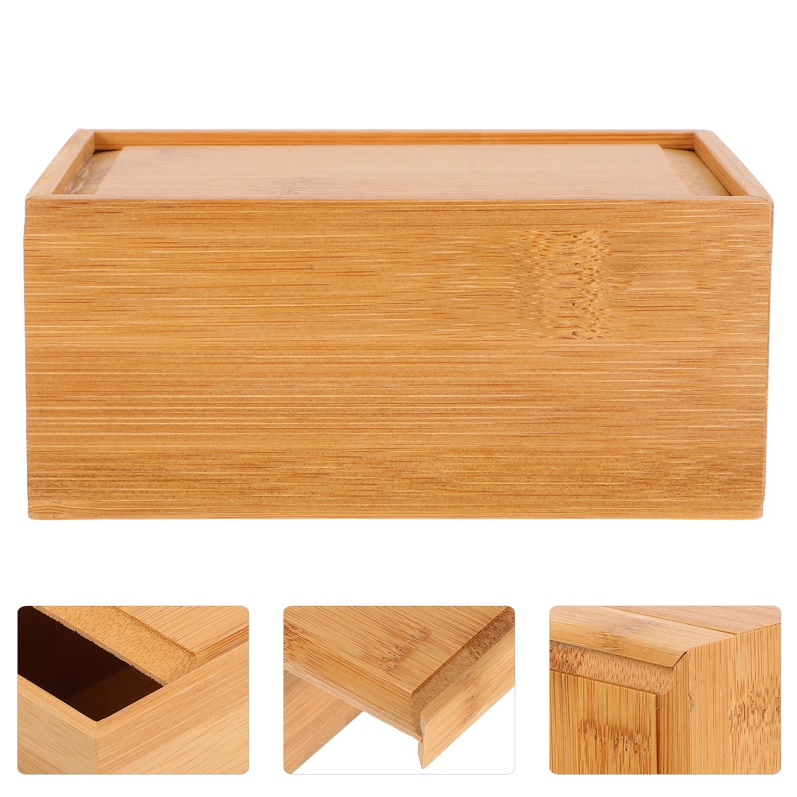 

Wooden Storage Box Sliding Lid Pull-Out Bamboo Soap Tea Organizer Bathroom Essential Storage Travel Case Decorative Lock Case