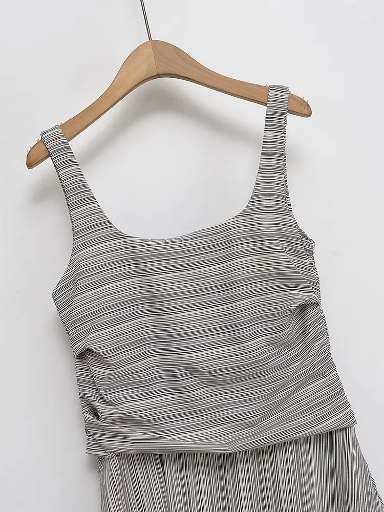 2025 Abito estivo casual chic da donna Abito lungo con volant a righe Abito lungo da festa di nuova moda