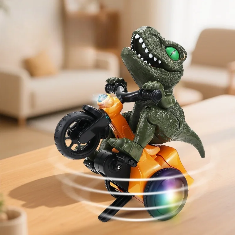 Electric Dinosaur Toy Car Stunt Spinning Tricycle with Lights and Music for Boys