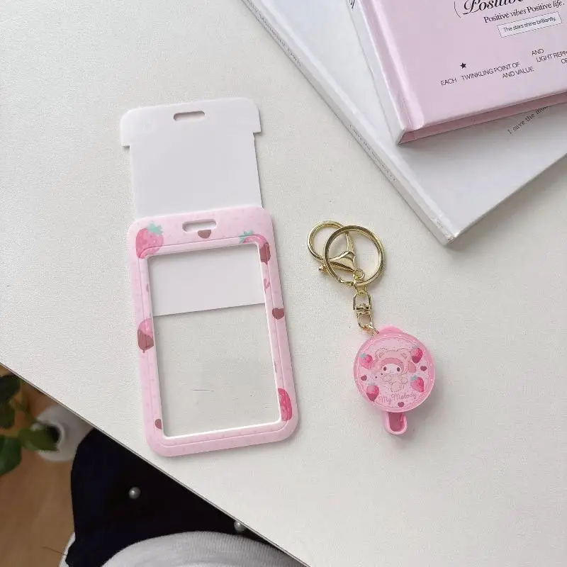 サリオ マイメロディ 学生証ホルダー、地下鉄通勤IDキーホルダー、バッグハンガー、イージー・プル・バックルハンガー