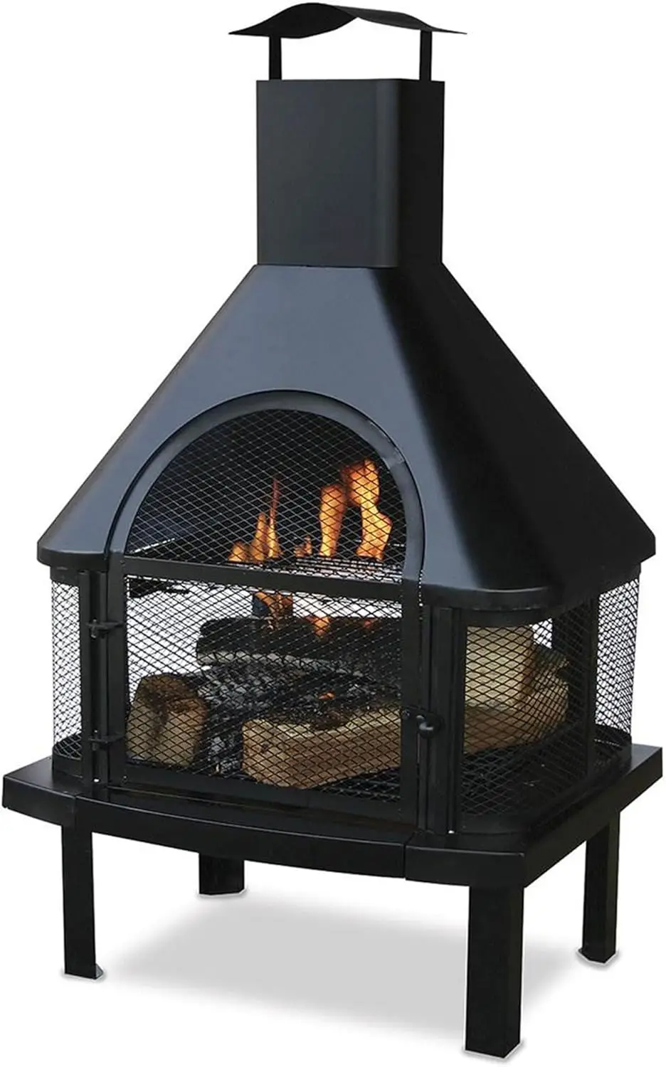 

Wood Burning Fireplace Outdoor Steel Chimney Rectangular Fire Bowl for Backyard Patio or Deck Bonfire Heating, Black