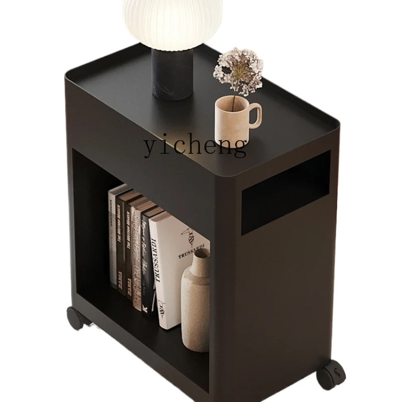 

ZK Simple Home Movable Iron Art Sofa Side Table Side Cabinet Modern Living Room Square Small Coffee Table with Wheels