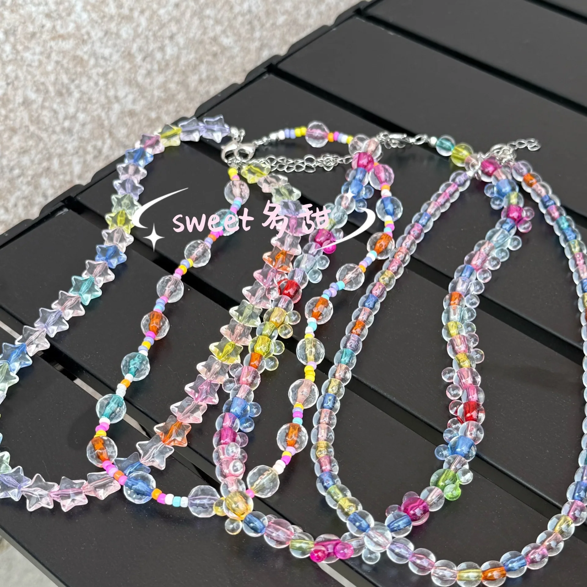 Y2K verträumte farbige transparente Acryl Herz Stern geometrische Perlen Halsband Halskette für Mädchen süße Geschenk Accessoires Urlaub Partys