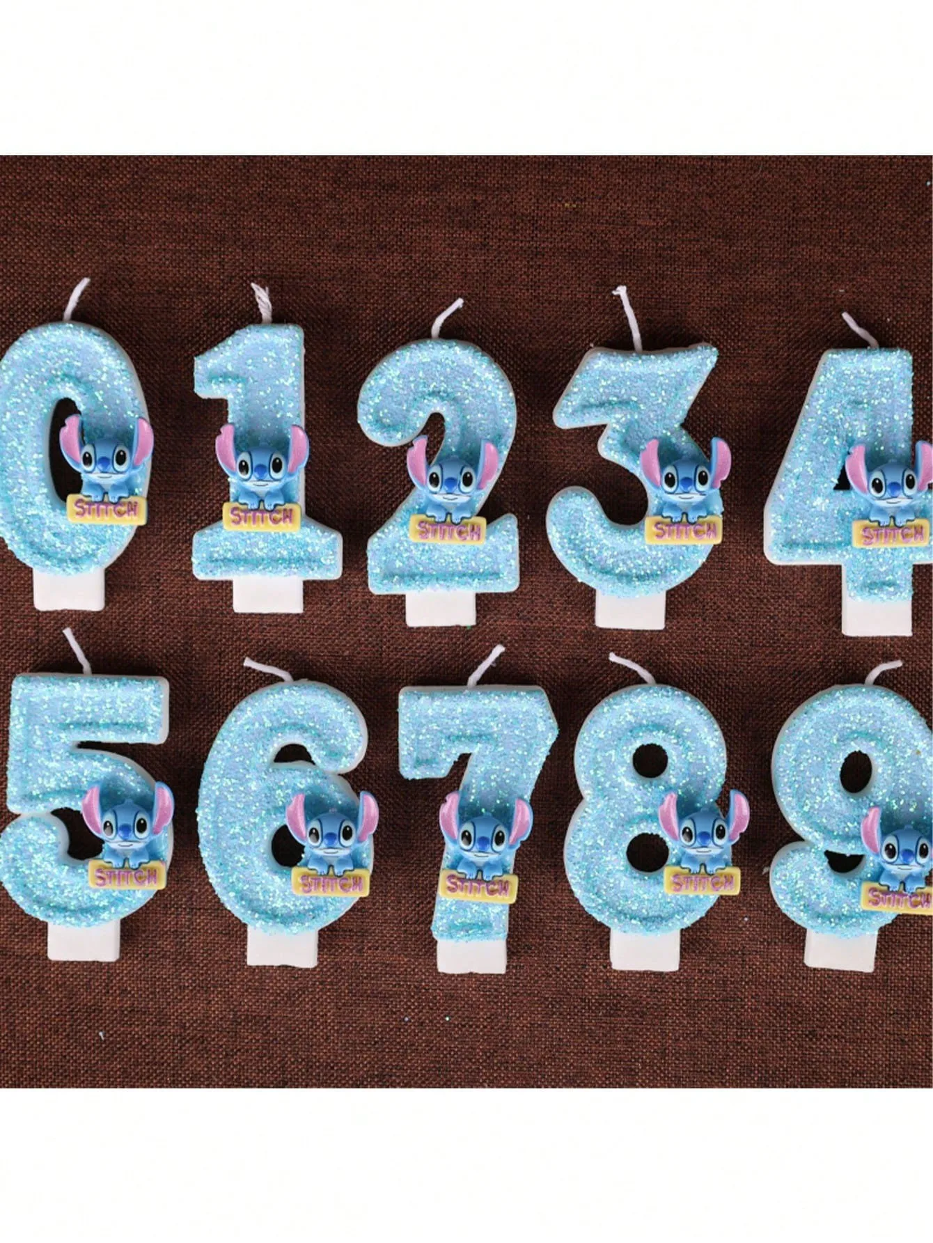 شموع أرقام عيد الميلاد من ديزني ليلو آند ستيتش (0-9) - توبر كعكة غرزة كرتونية لامعة، زينة وهدايا أعياد ميلاد الأطفال