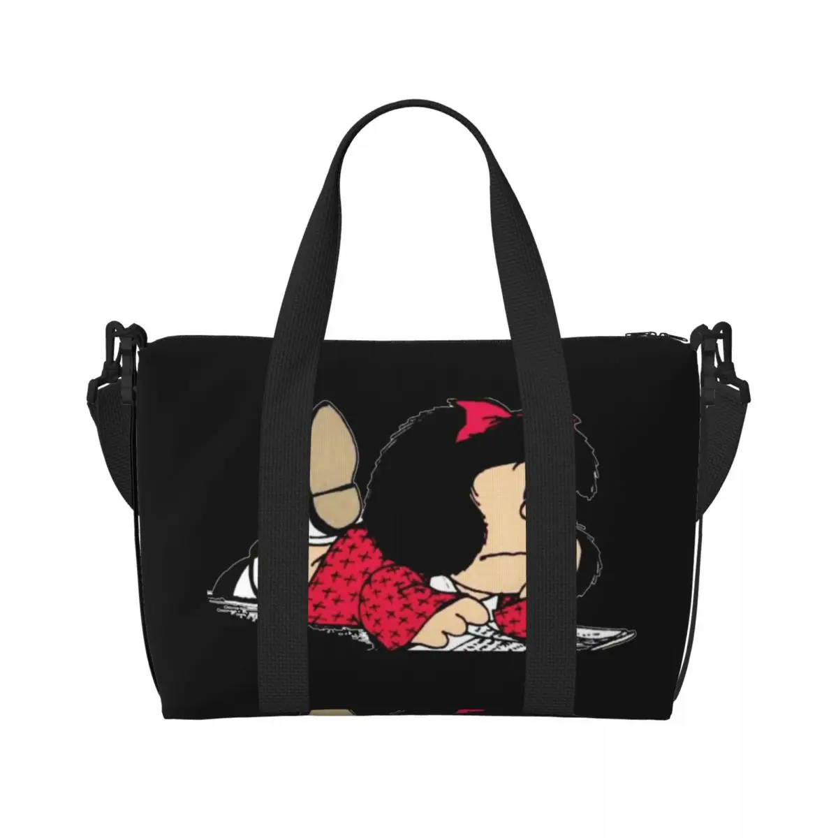 Custom Cute Mafalda Beach Tote Bag for Women Argentine Cartoon Quino Comic Big Compartment Gym Beach Travel Bags