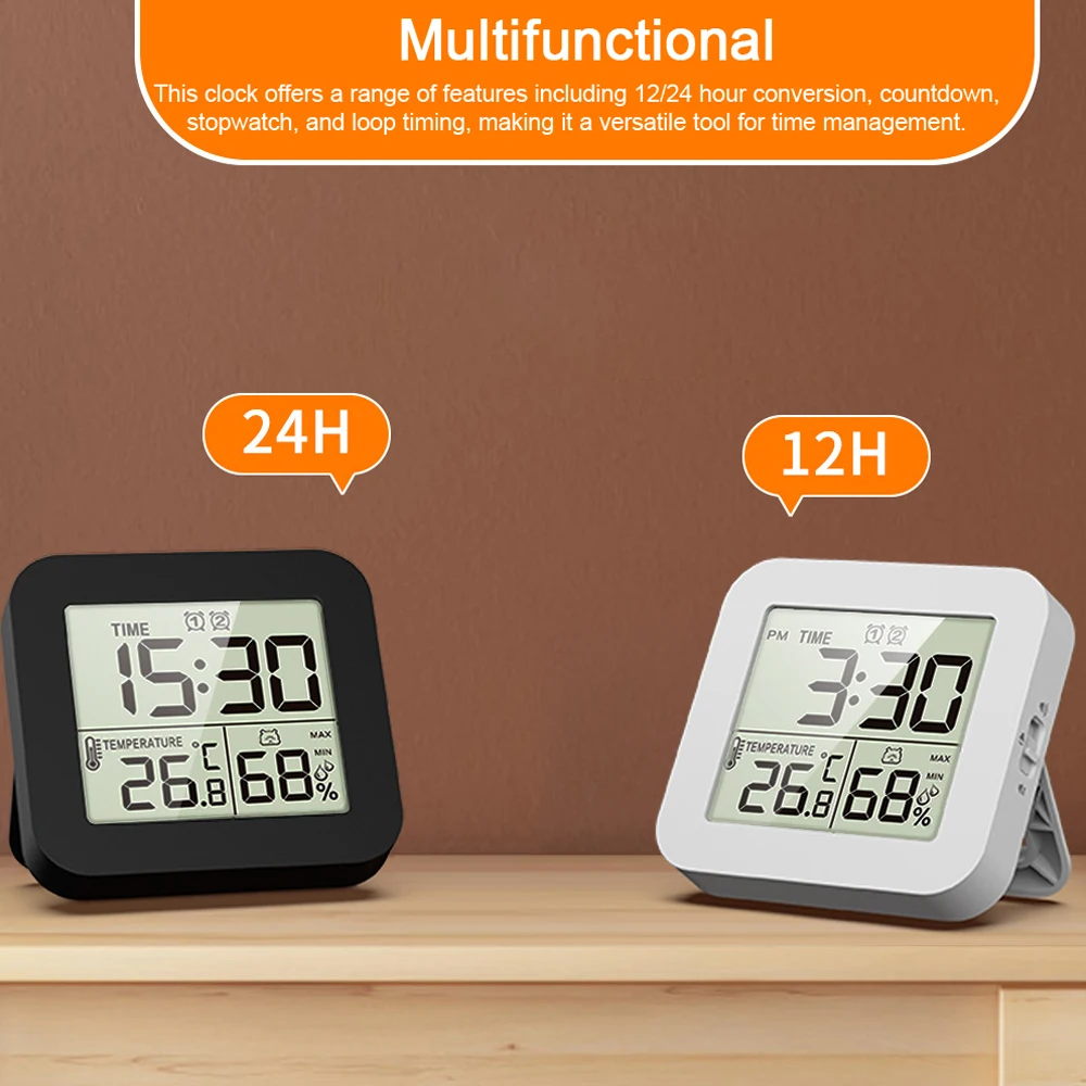 Digital Hygrothermograph Humidity Meter Temprature Meter Multifunctional Clock Timer Recyclable Timing 2 Sets of Alarms Clock