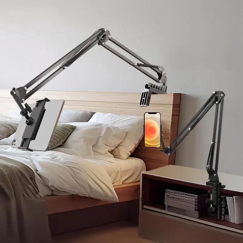 Adjustable Bedside Tablet Stand, Rotatable Long-arm Metal Desktop Tablet Stand, Bedside Lazy Phone Holder view 2