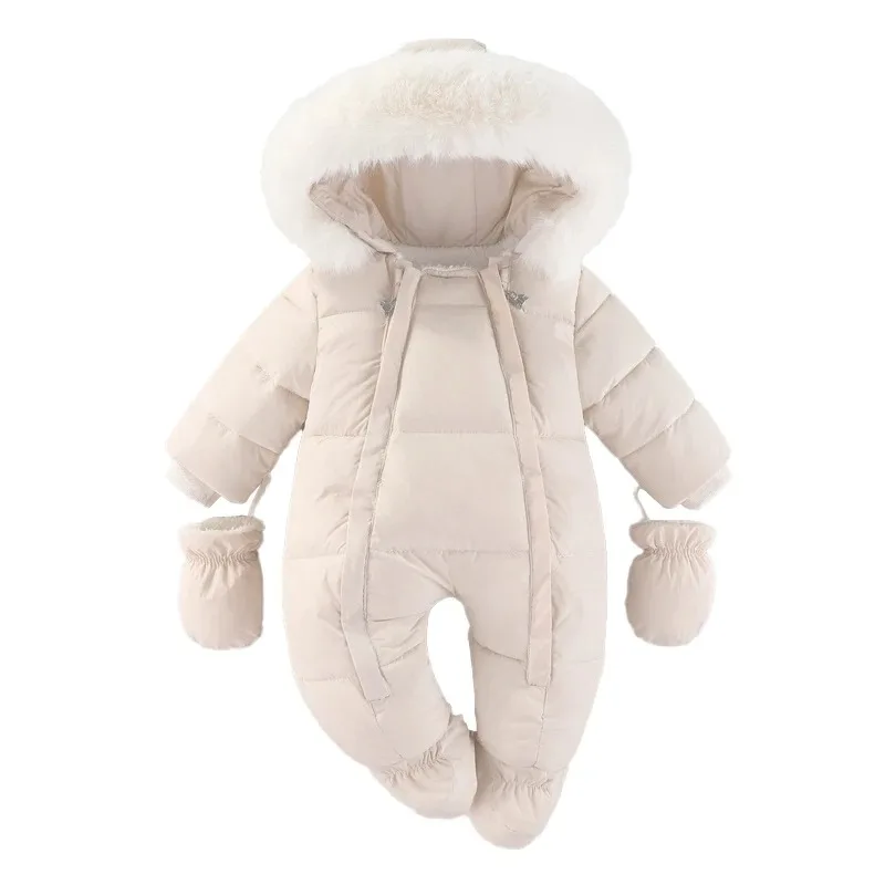 

2024 New Winter Baby Rompers Thick Warm Infant Hooded Inside Fleece Jumpsuit Newborn Boy Girl Overalls Toddler Clothing Set