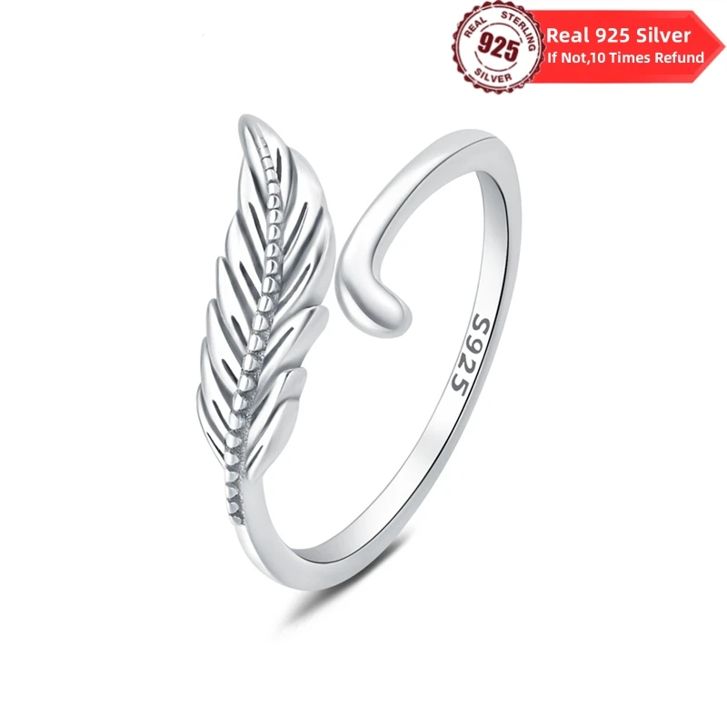 100% Ring Sterling Silver 925 Hot Sale Lucky feather Rings For Women Original design S925 Open rings Brand Jewelry Gifts