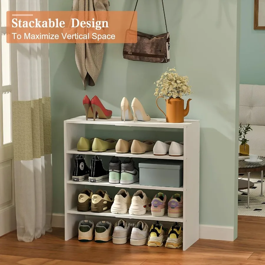 Branco sapato rack organizador para armário 2 camadas expansível sapato prateleira empilhável ferro combinação de madeira pequenos sapato cremalheiras para c