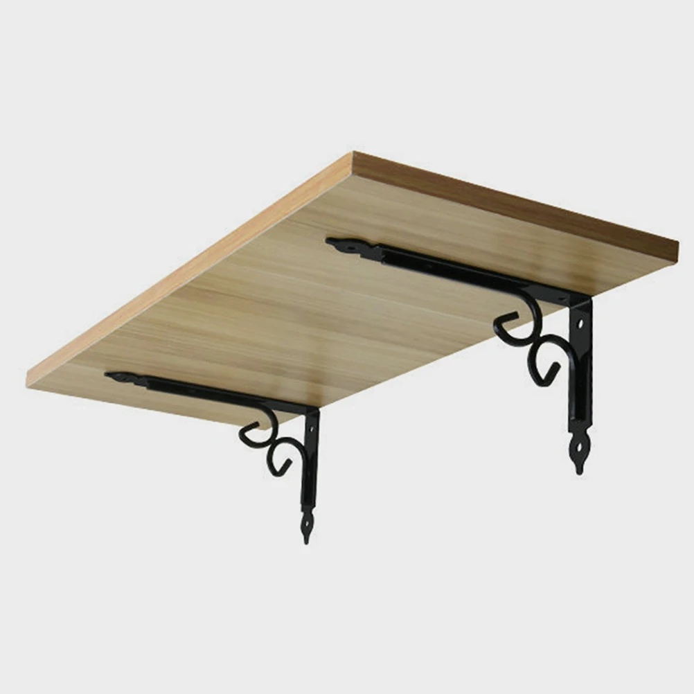 

2pcs Iron Shelf Brackets Heavy Duty Black Storage Support 90Degree Angle Wall Tripod Hardware Durability Kitchen Living Room