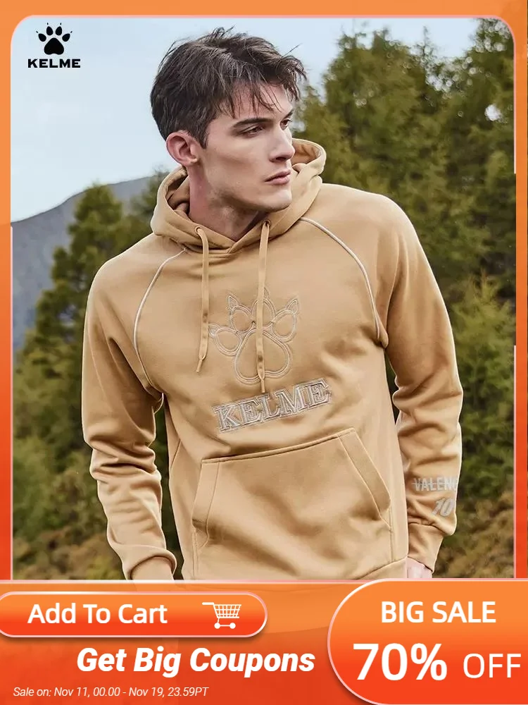 

KELME Hooded Sweater Shirt Casual Pullover Mens And Women Sweatshirt Leisure Sportswear 6247TT1026