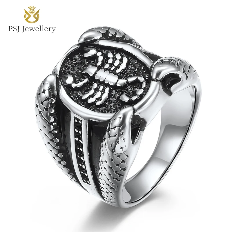 

PSJ Wholesale Vintage Jewelry 20mm Scorpion Engraved Titanium Stainless Steel Rings for Men