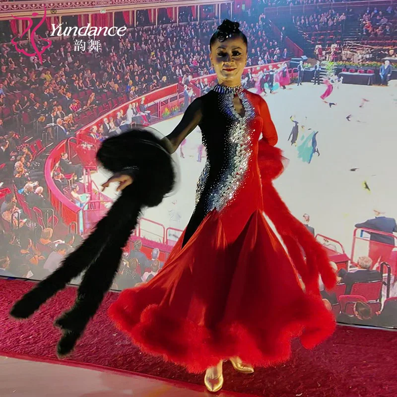 

B-24193 Custom new competition ballroom dance dress high quality velvet fabric ballroom dance dresses for sale