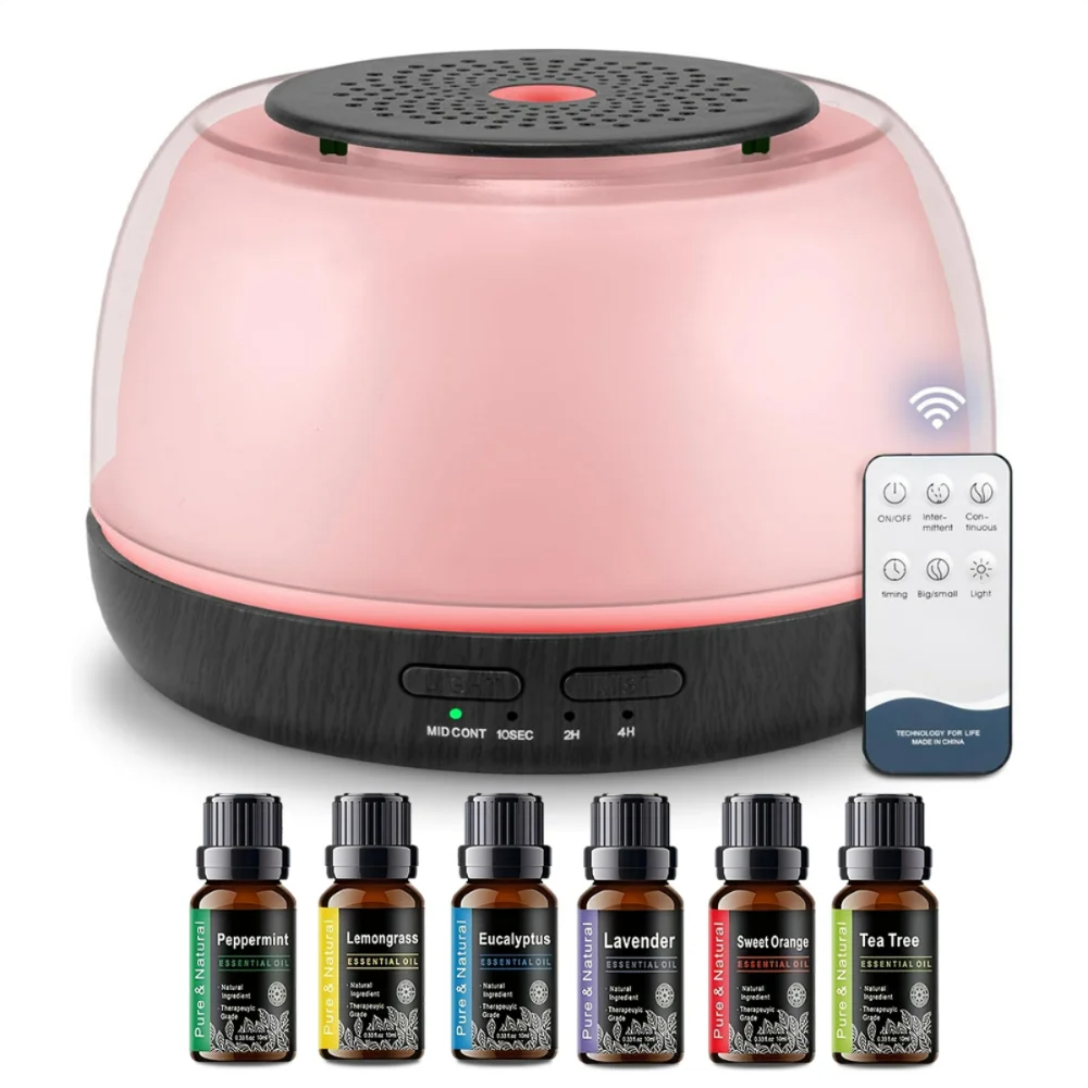 

500ML Essential Oil Diffuser - 8-Hour Aromatherapy with Remote Control, 7-Color LED Lights, 4 Timer Settings for Home