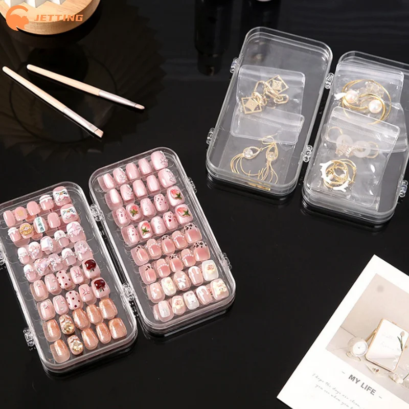 Cajas de almacenamiento de uñas a presión triple, caja de almacenamiento de uñas de plástico transparente, organizador de uñas a presión para exhibición de uñas postizas