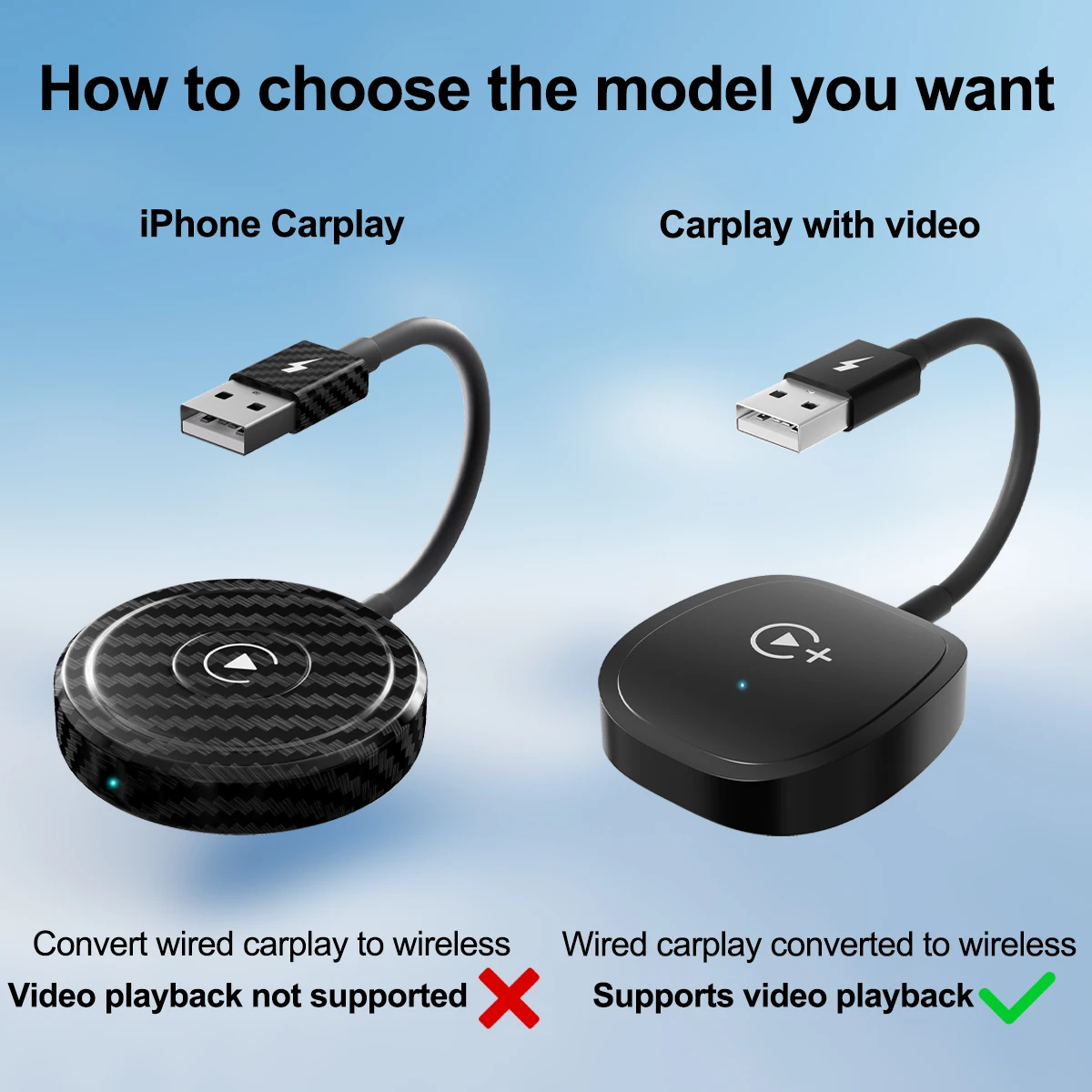 Wireless Video Carplay Adapter with Netflix/YouTube/TikTok/Google Play, for OEM Wired CarPlay Cars