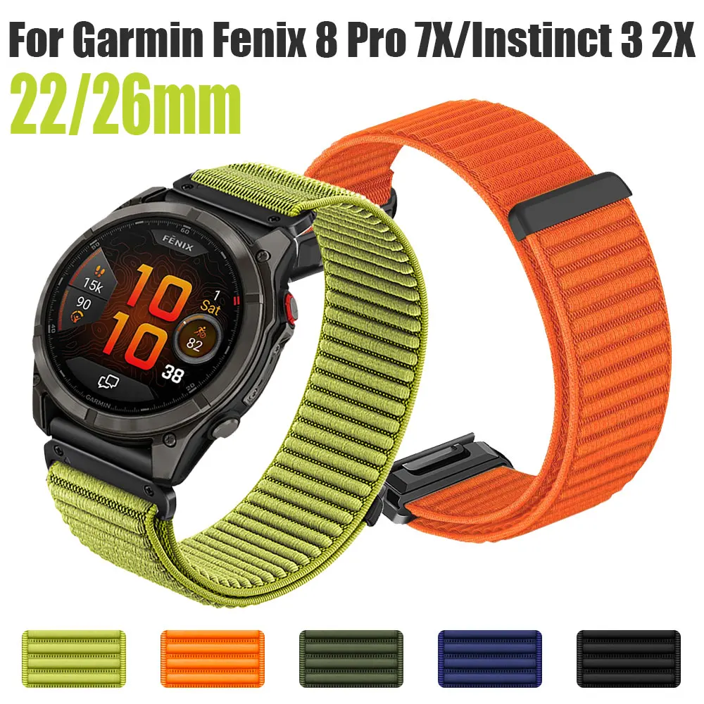 22/26mm Nylon Strap Garmin Fenix 8 Pro/Instinct 3 2X Replacement Strap Suitable for Fenix 8 E 7X Pro/Tactix 8/Enduro 3/epix Pro