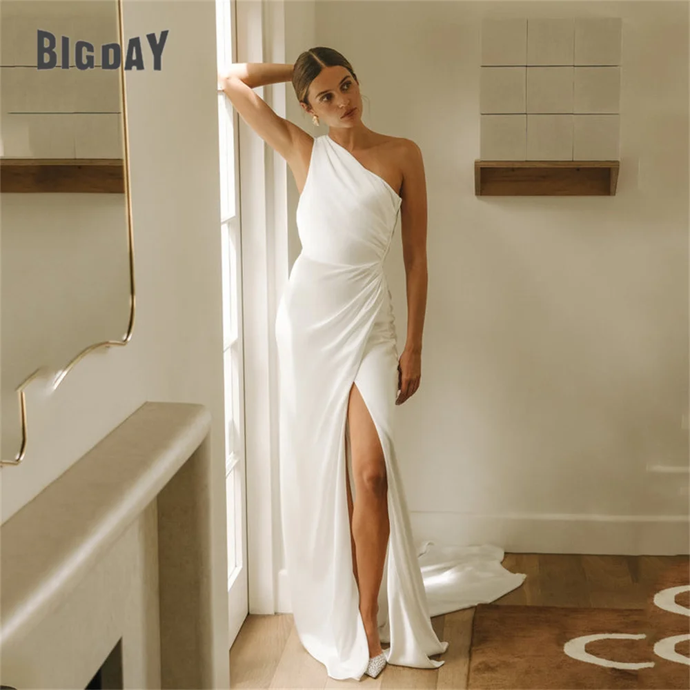 

Classic Mermaid Wedding Dress 2025 One-Shoulder Pleat Side Split Open Back Sleeveless Bridal Gown Vestidos De Noiva Customized