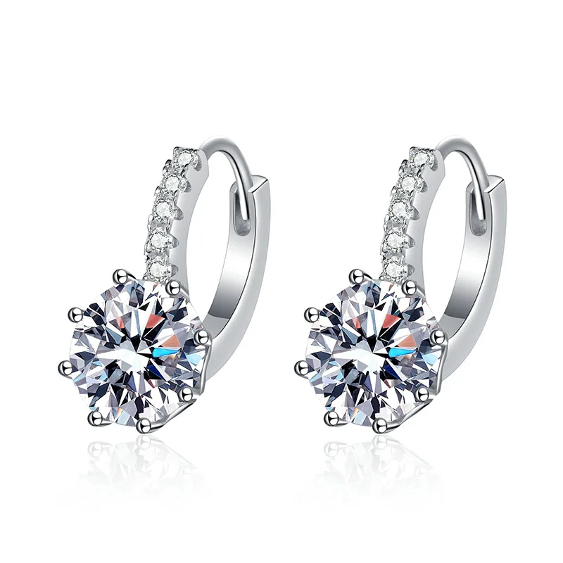 

Classic 925 Silver Women's Halo Clip Earrings Full Pave 4mm 2mm 1.7mm 1.5mm Moissanite Hoop Party Statement Accessory