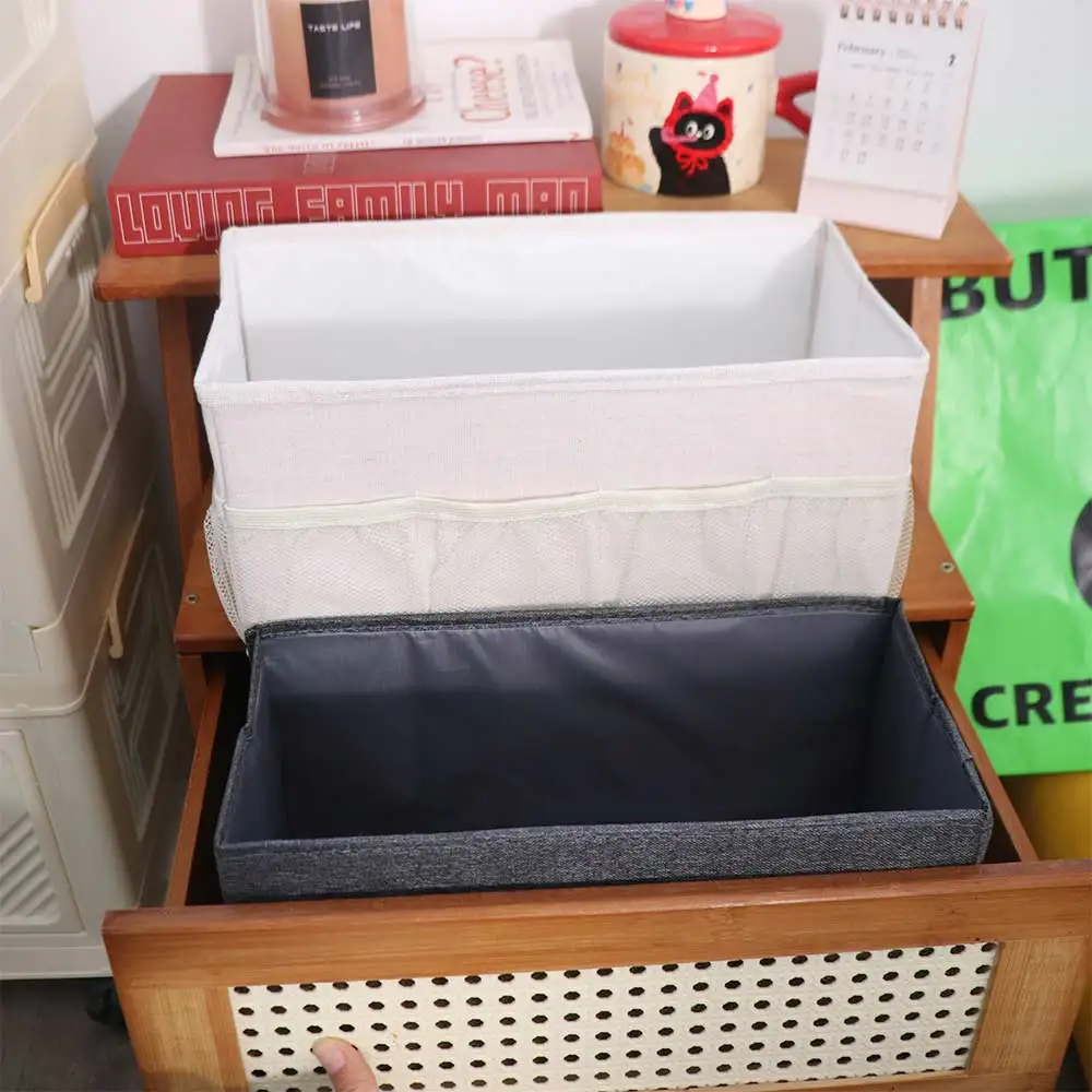 

2Pcs Fabric Underwear Storage Box Foldable with Mesh Pockets Cosmetic Storage Box Large Capacity Sundry Storage Box Living Room