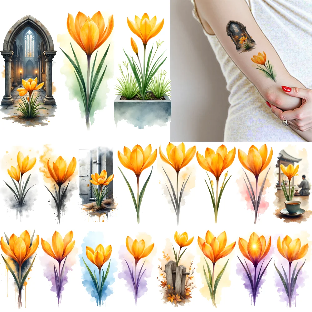 

9pcs Temporary Tattoo Flower Tattoos Watercolor Yellow Floral Designs Temporary Tattoo Stickers For Ladies Arms Chest