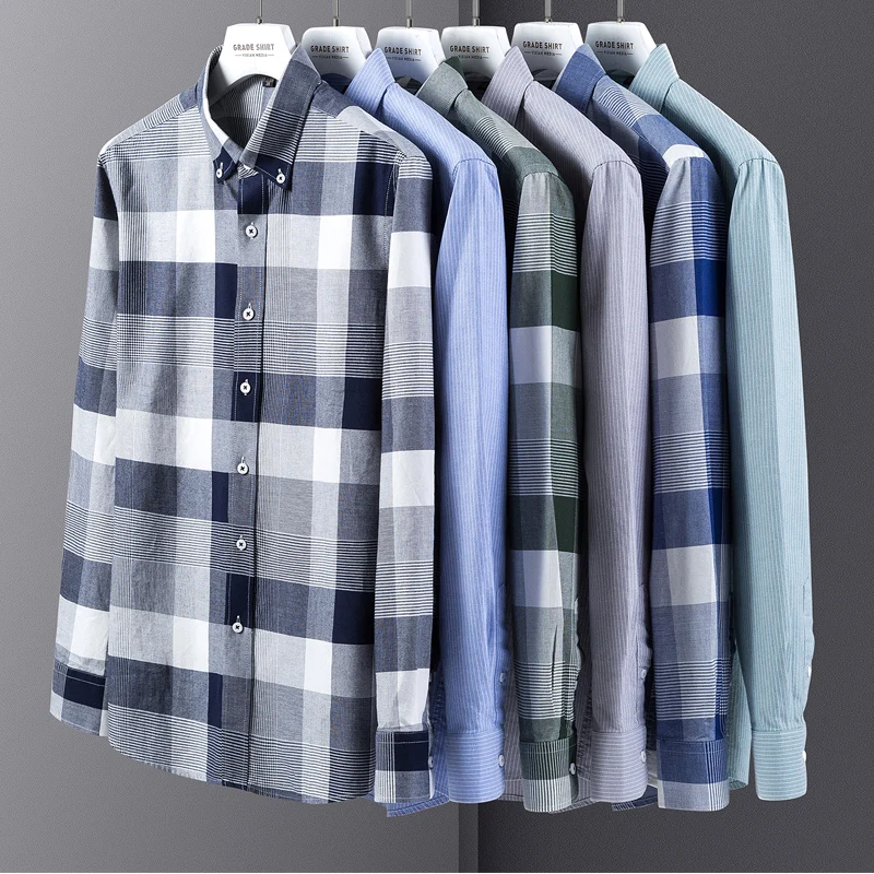 

Новая высококачественная Мужская рубашка на весну и осень, модель 100%, дышащая впитывающая пот деловая Повседневная рубашка из ткани Оксфорд с лацканами
