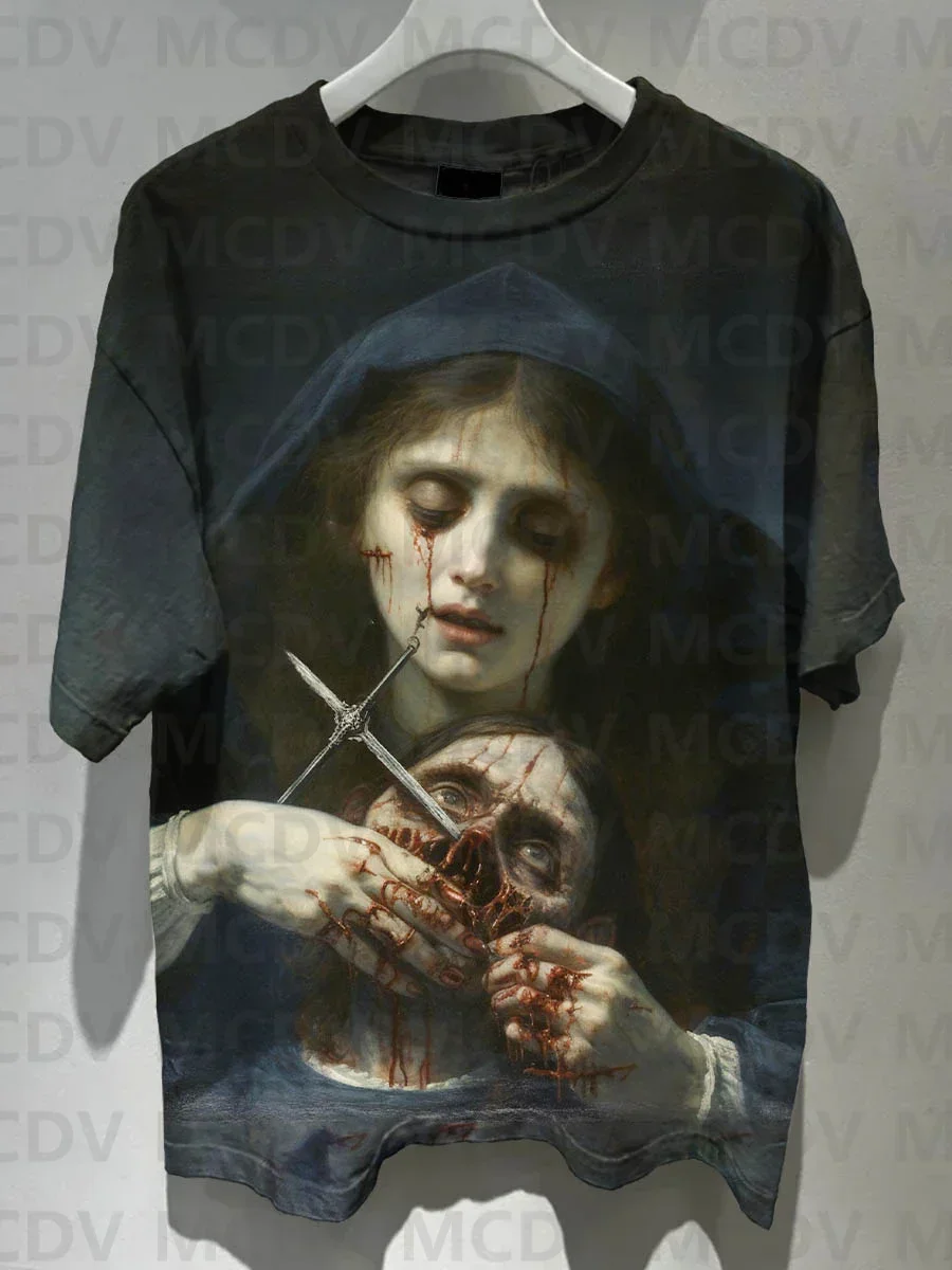 Unisex Weird Blood Dark Horror Gothic Halloween Art Print T-shirt Summer Tops