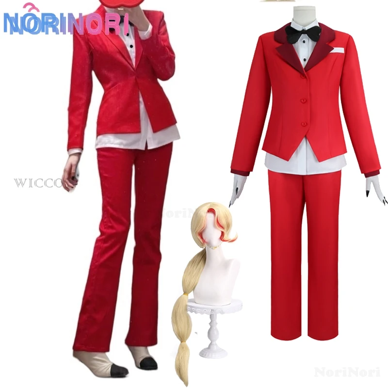 

Charlie Cosplay Fantasy Wigs Anime Cartoon Hotel Red Suit Costume Adult Women Shirt Bow Tie Female Halloween Roleplay Clothes