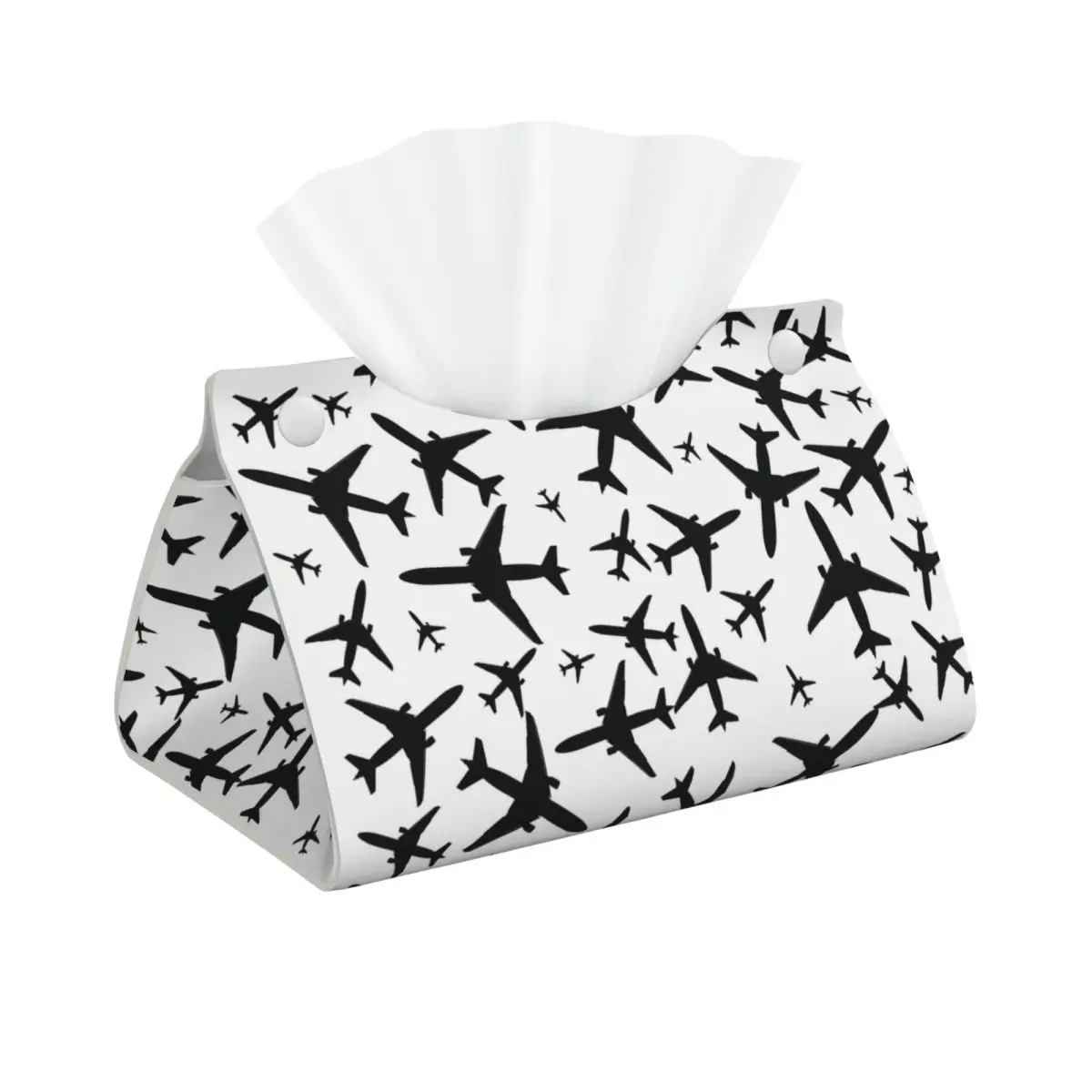 Random Airplanes Pattern Facial Tissue Box Cover Rectangular Aviation Pilot PU Leather Tissue Box Holder for Car Bathroom